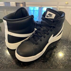 Nike Black and White High-Top Sneakers with White Swoosh